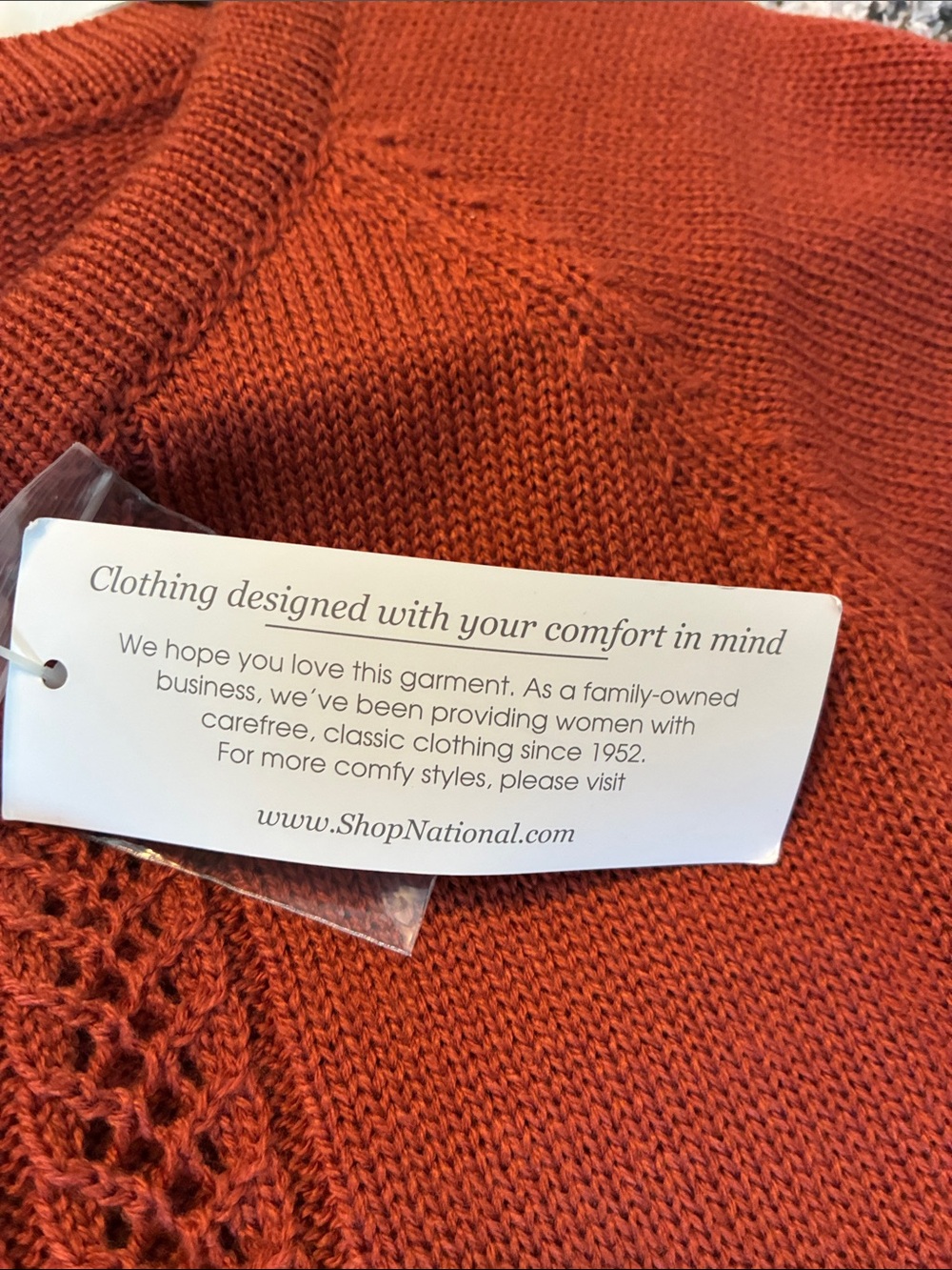 Rust Openwork Button Cardigan with front pockets - Picture 6 of 8